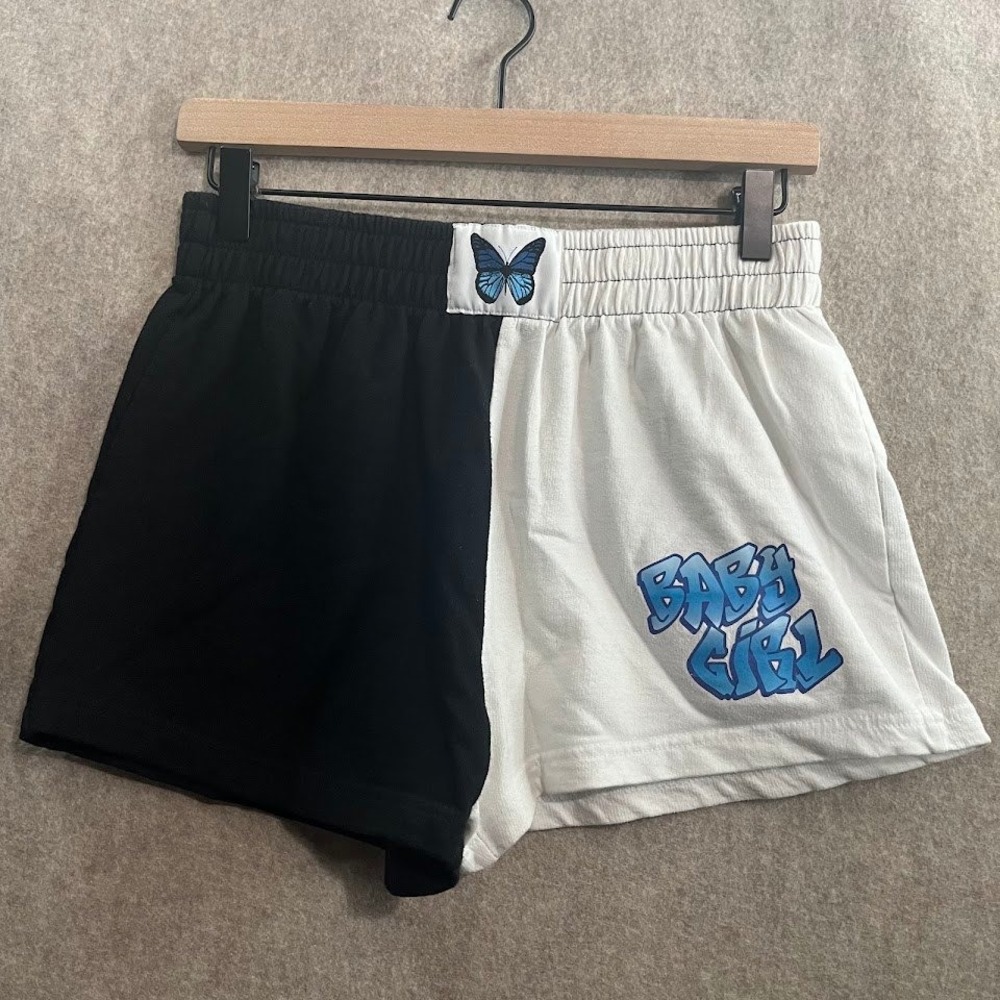 Faded Rose Sweat Shorts Womens Small Black White